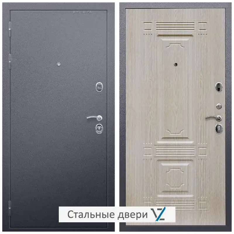 Дверь входная металлическая VZ Люкс Антик серебро / ФЛ-2 Дуб белёный