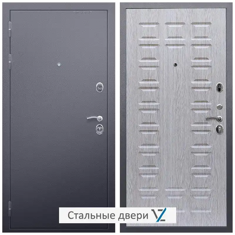 Дверь входная металлическая VZ Люкс Антик серебро / ФЛ-183 Дуб белёный