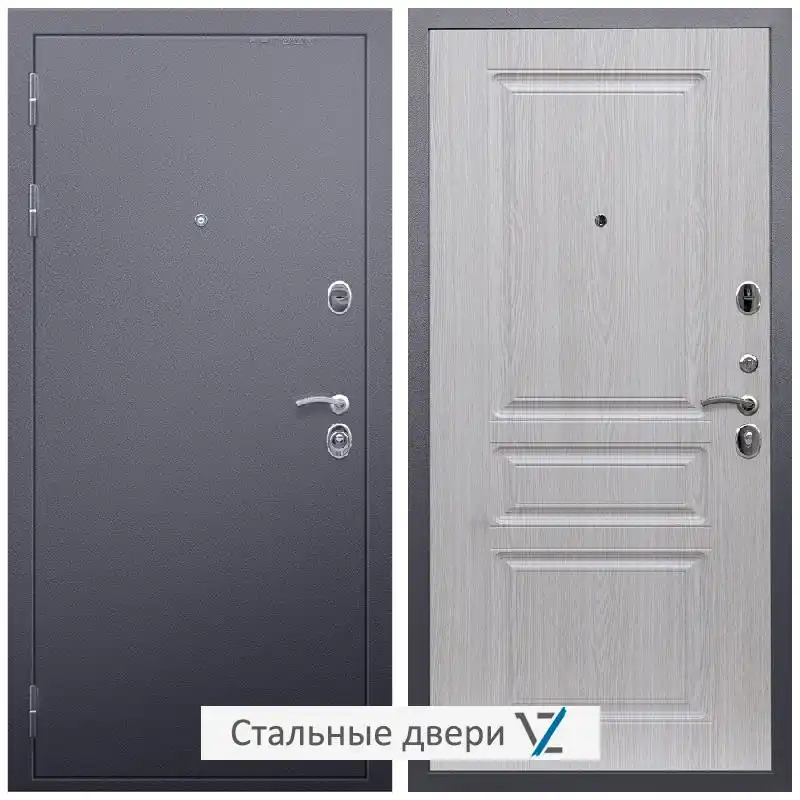 Дверь входная металлическая VZ Люкс Антик серебро / ФЛ-243 Дуб белёный