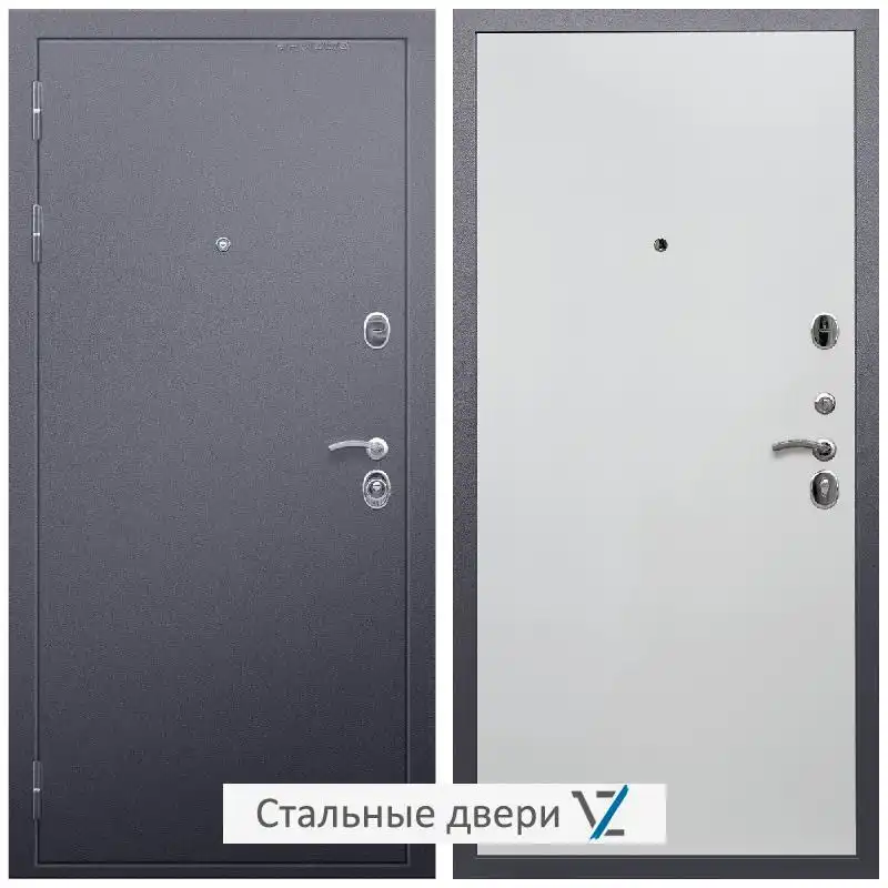 Дверь входная металлическая VZ Люкс Антик серебро / Гладкая белый матовый